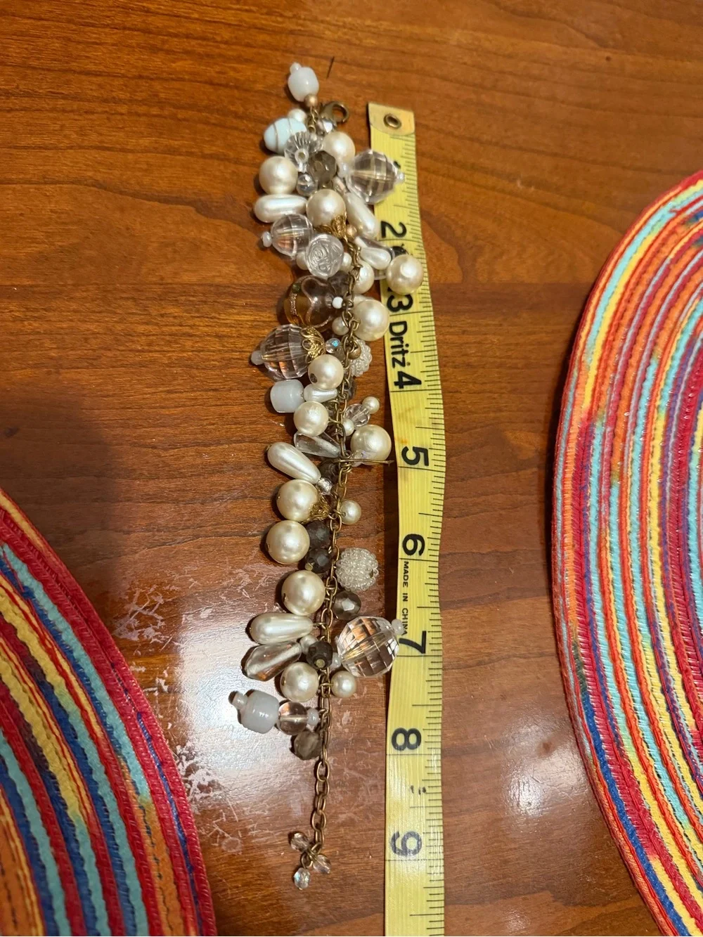 Vintage Gold Chain Pearl & Crystal Charm Bracelet - Women Jewelry